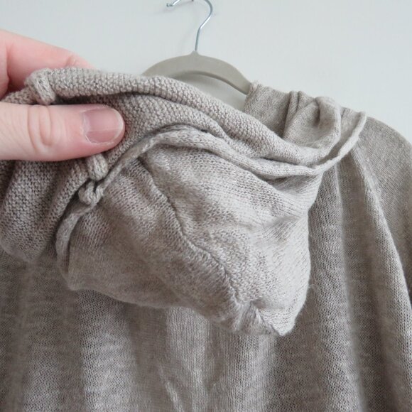 WHITE + WARREN Linen Knit Open Front Hooded Cardigan in Oatmeal Beachy Coastal - Picture 7 of 12